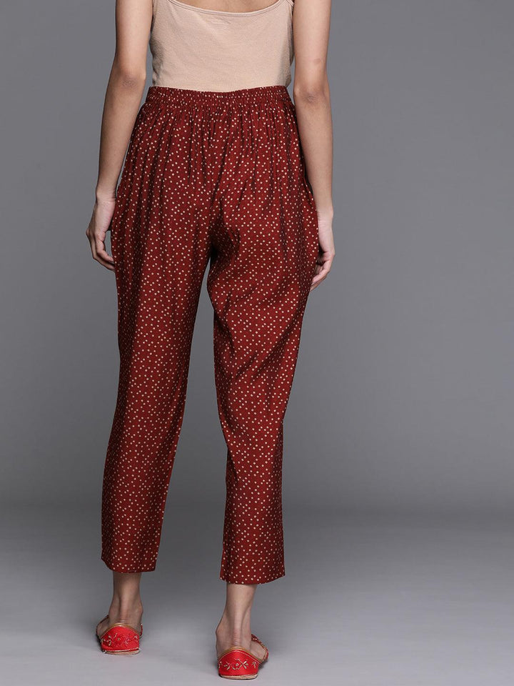 Maroon Printed Silk Trousers