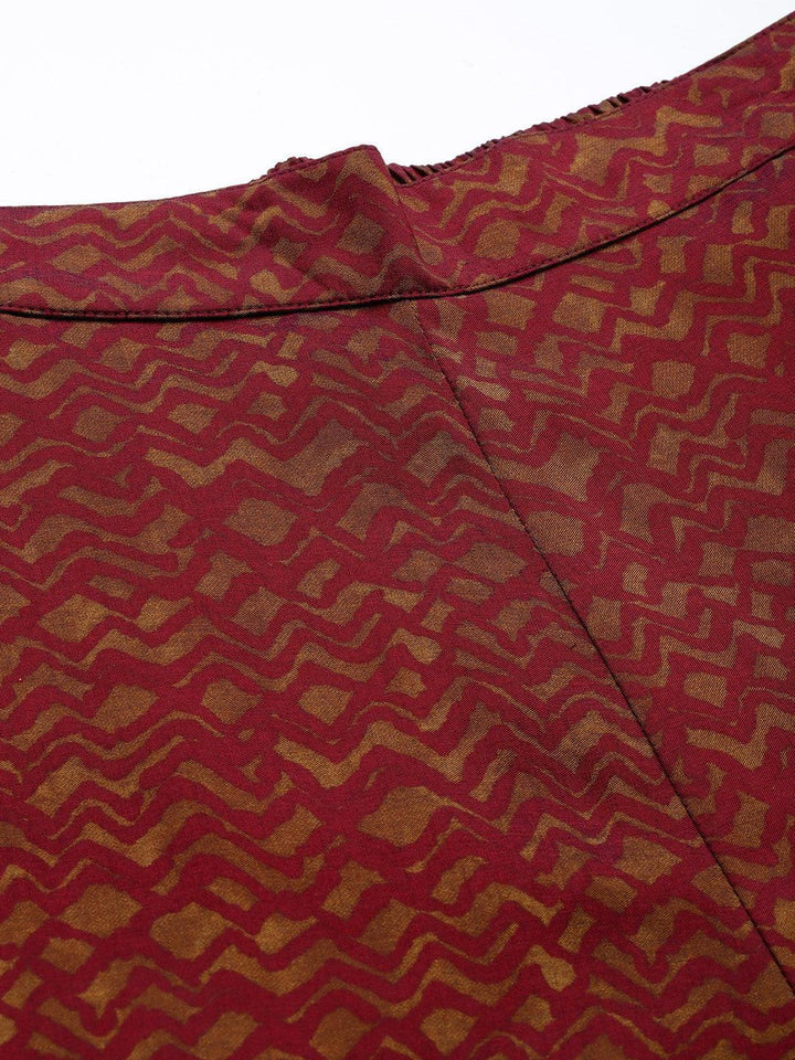 Maroon Printed Silk Trousers