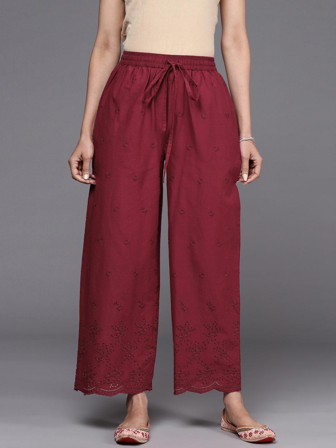 Maroon Self Design Cotton Palazzos - ShopLibas