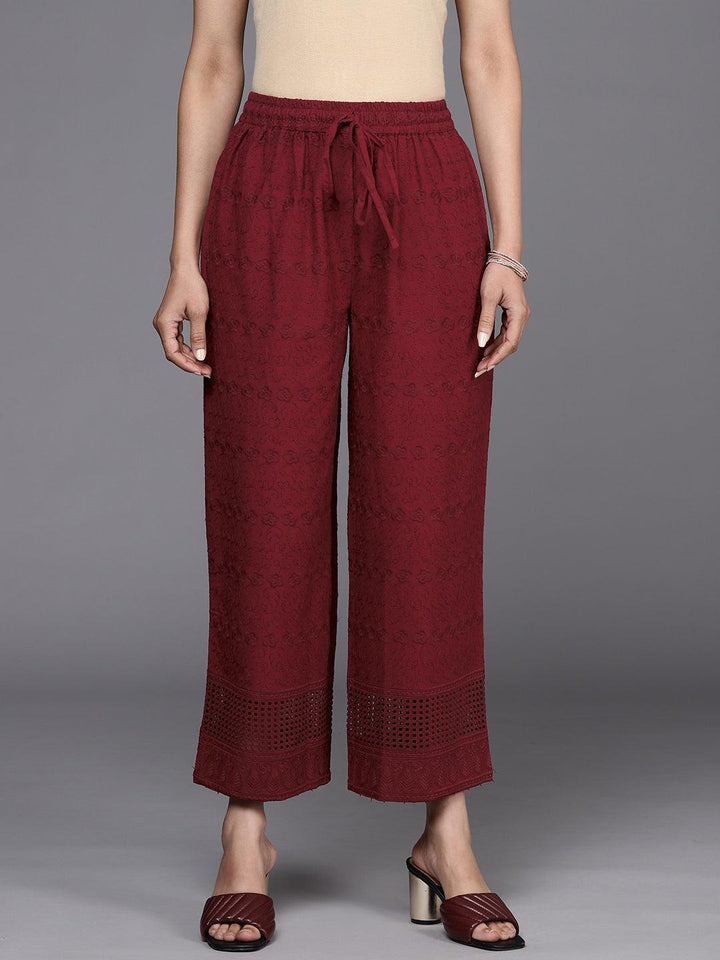 Maroon Self Design Cotton Palazzos
