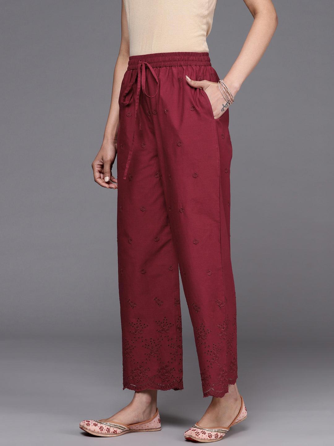 Maroon Self Design Cotton Palazzos - ShopLibas