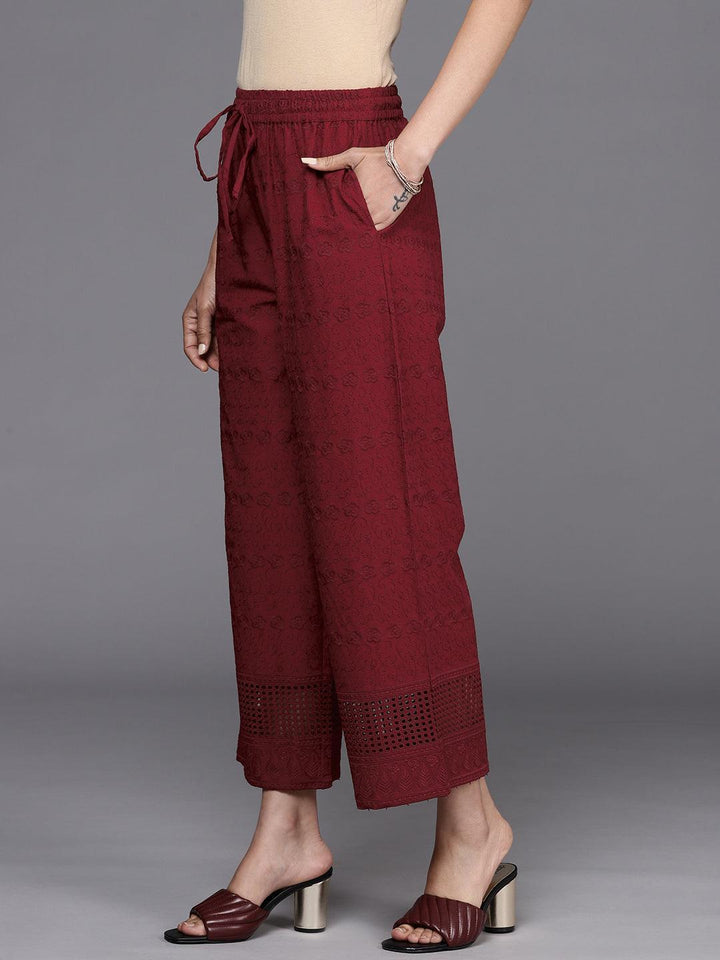 Maroon Self Design Cotton Palazzos
