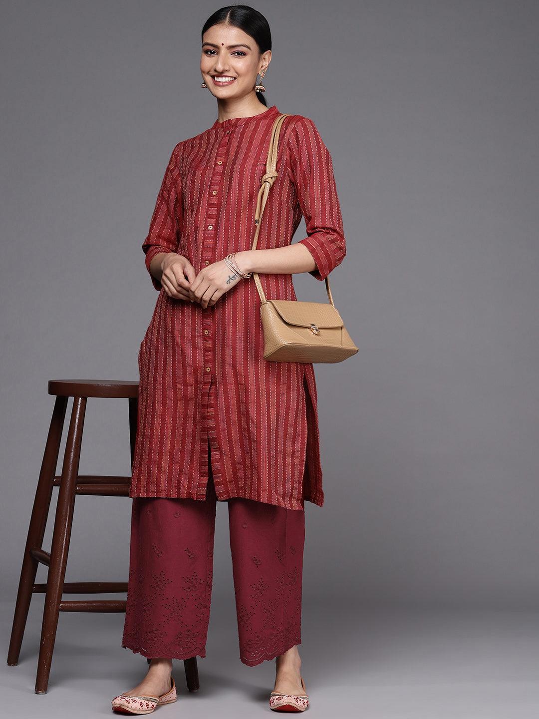 Maroon Self Design Cotton Palazzos - ShopLibas