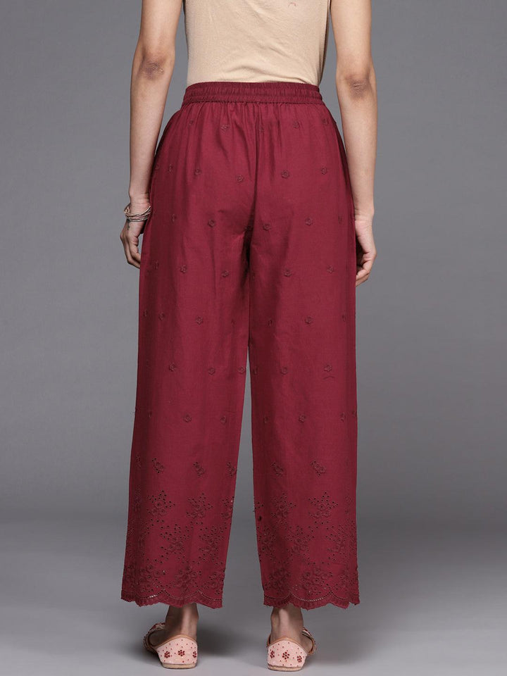 Maroon Self Design Cotton Palazzos