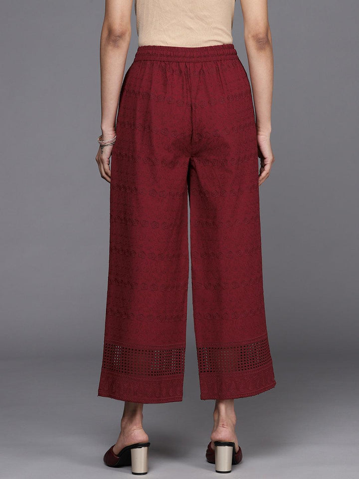 Maroon Self Design Cotton Palazzos