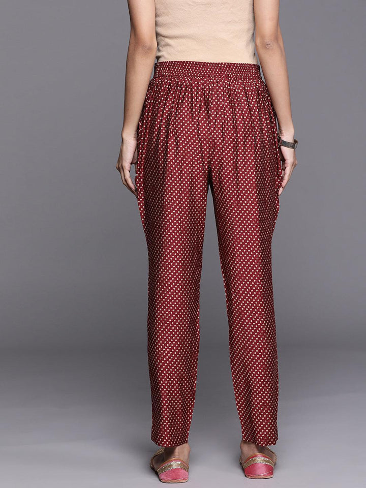 Maroon Self Design Silk Trousers