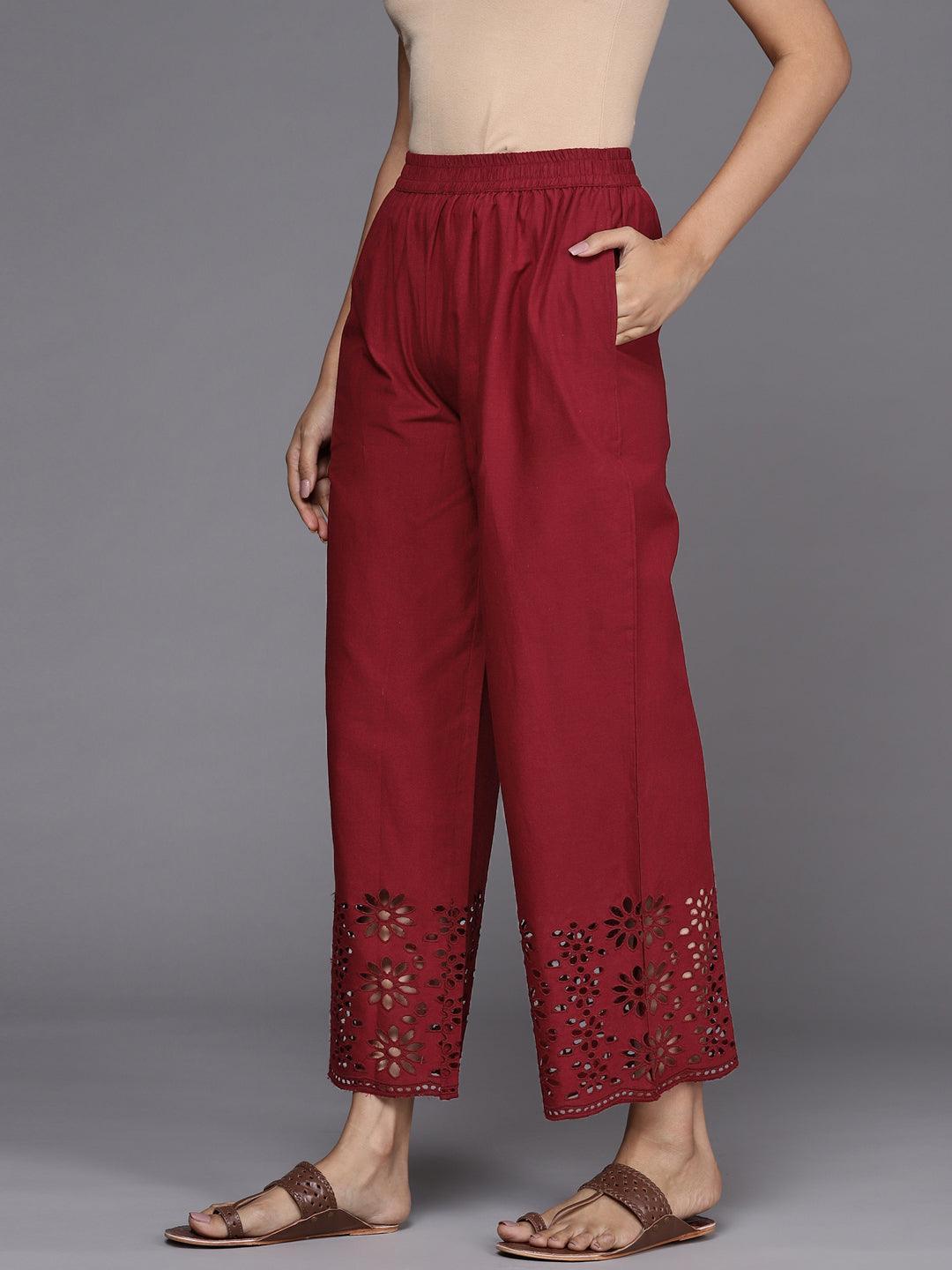 Maroon Solid Cotton Palazzos - ShopLibas
