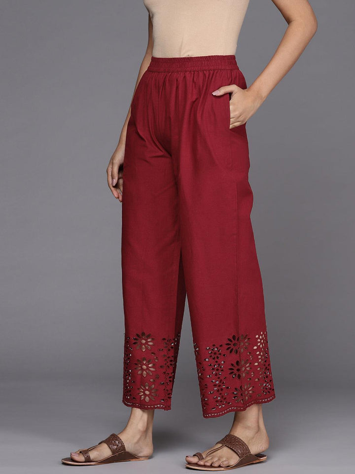 Maroon Solid Cotton Palazzos