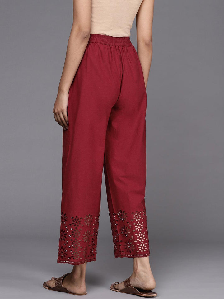 Maroon Solid Cotton Palazzos