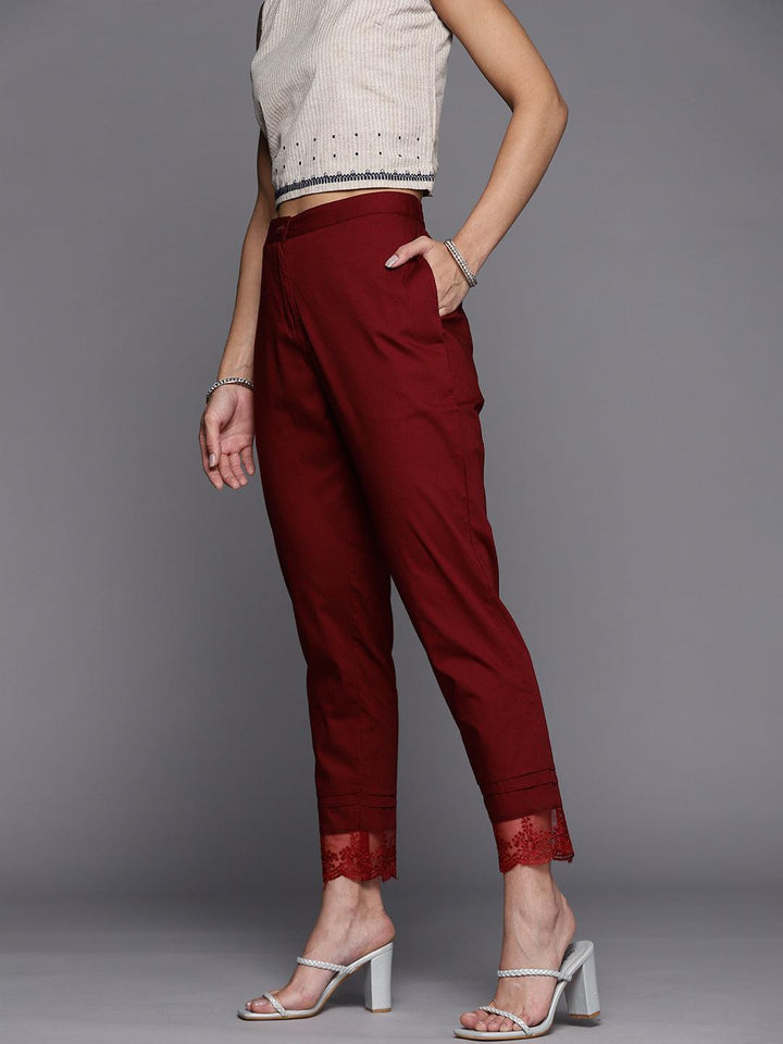 Maroon Solid Cotton Trousers