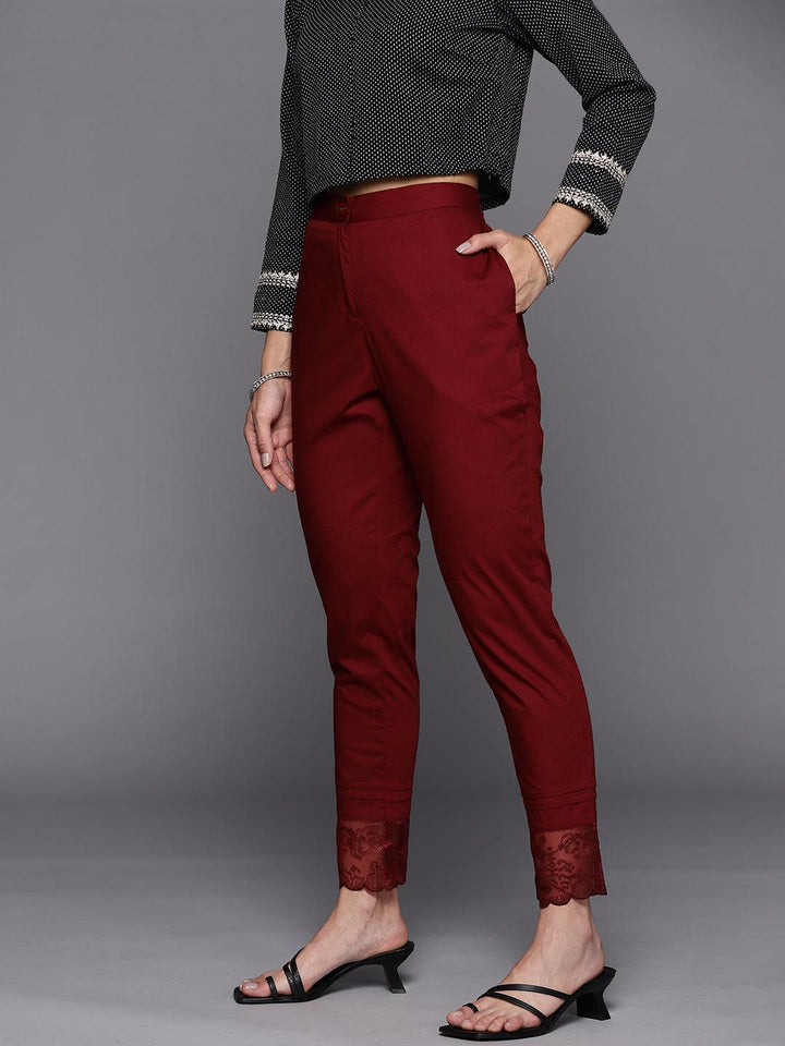 Maroon Solid Cotton Trousers