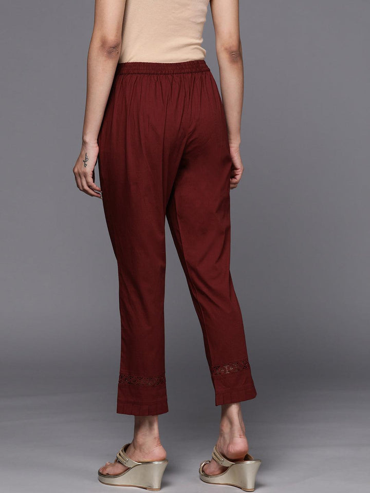 Maroon Solid Cotton Trousers