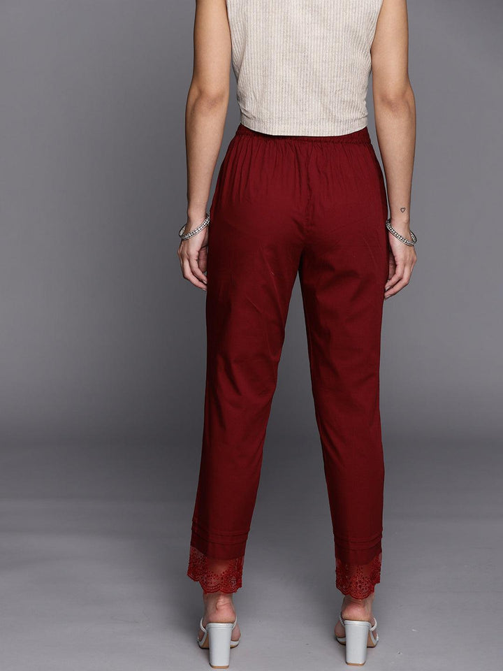 Maroon Solid Cotton Trousers
