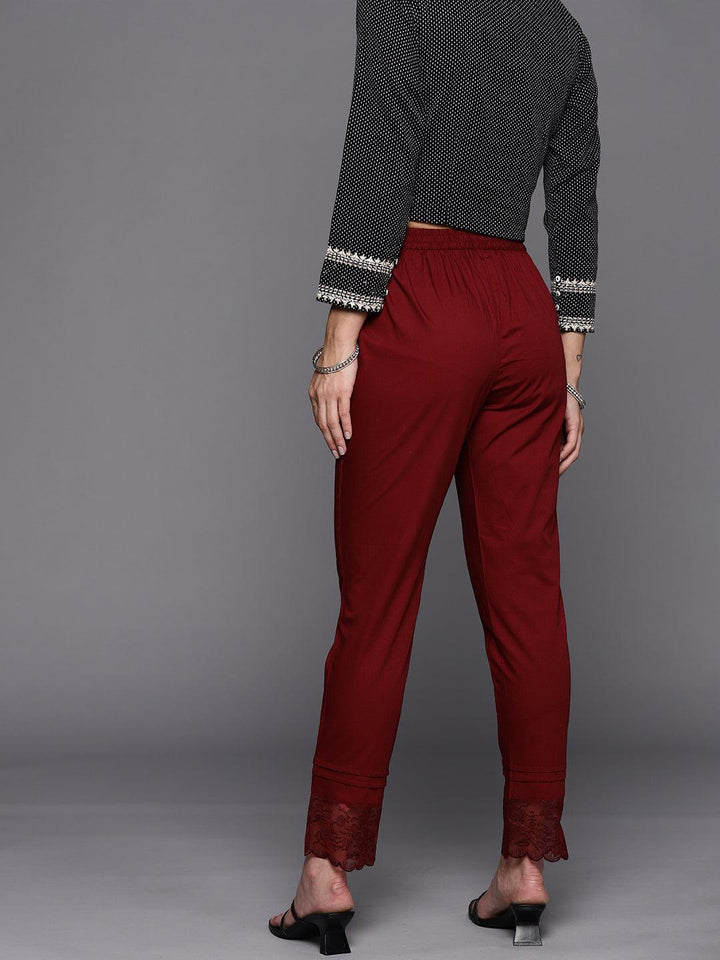 Maroon Solid Cotton Trousers
