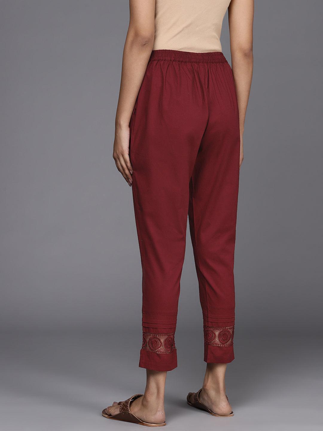 Maroon Solid Cotton Trousers - ShopLibas