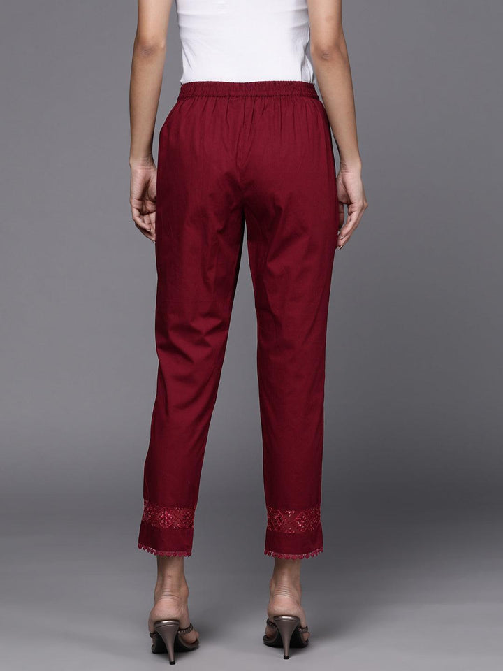 Maroon Solid Cotton Trousers