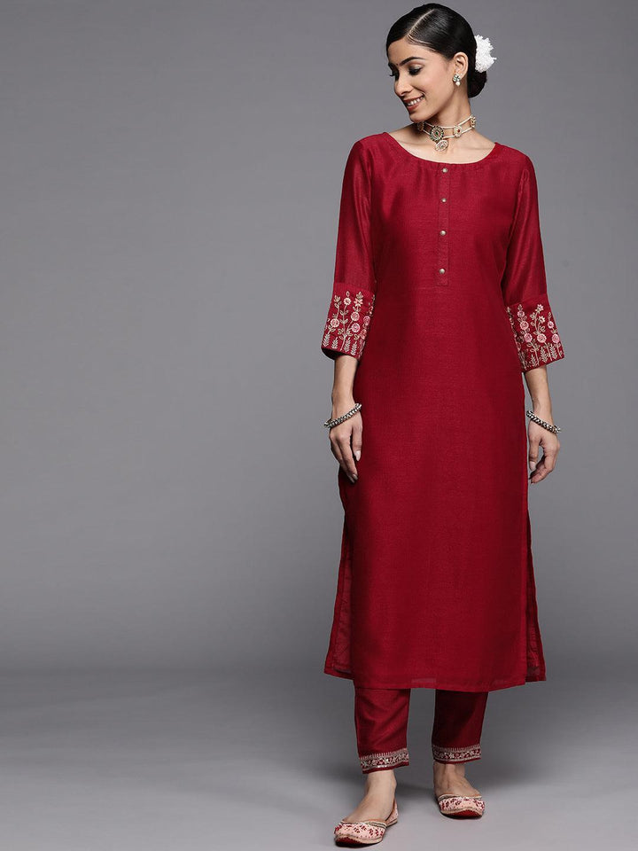 Maroon Solid Silk Kurta
