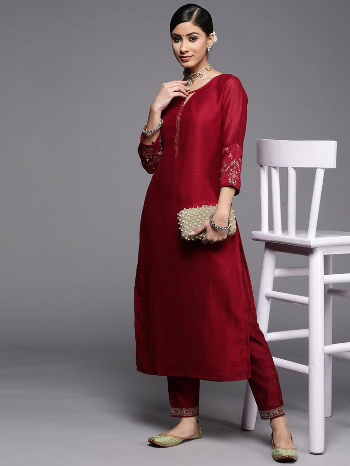 Maroon Solid Silk Kurta
