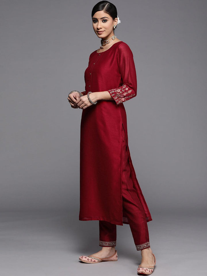 Maroon Solid Silk Kurta