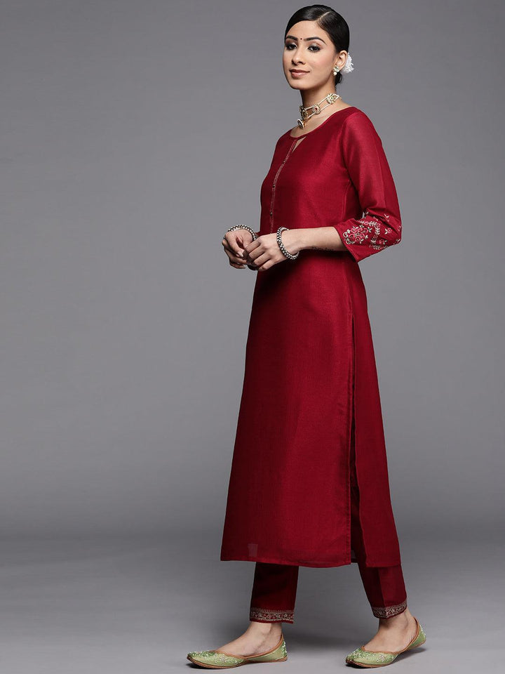 Maroon Solid Silk Kurta