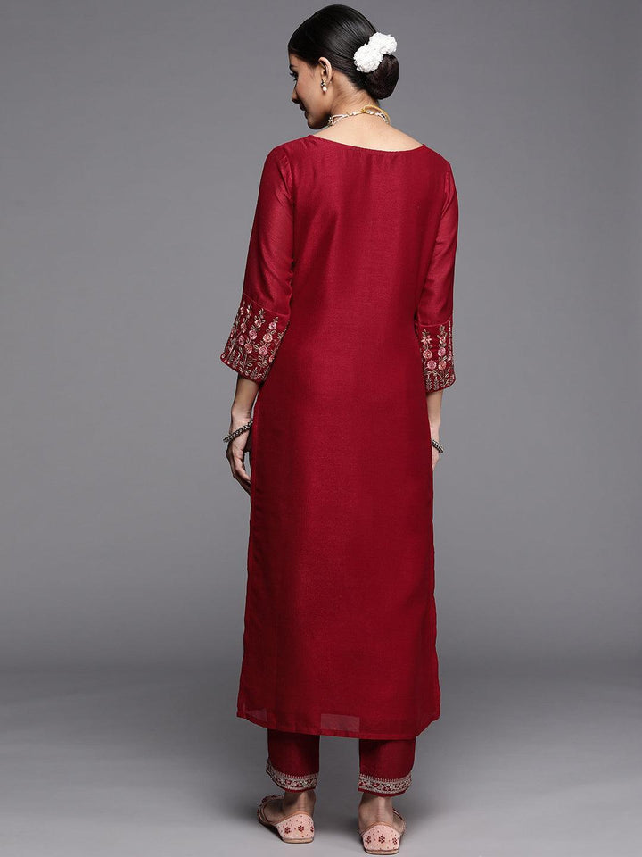 Maroon Solid Silk Kurta