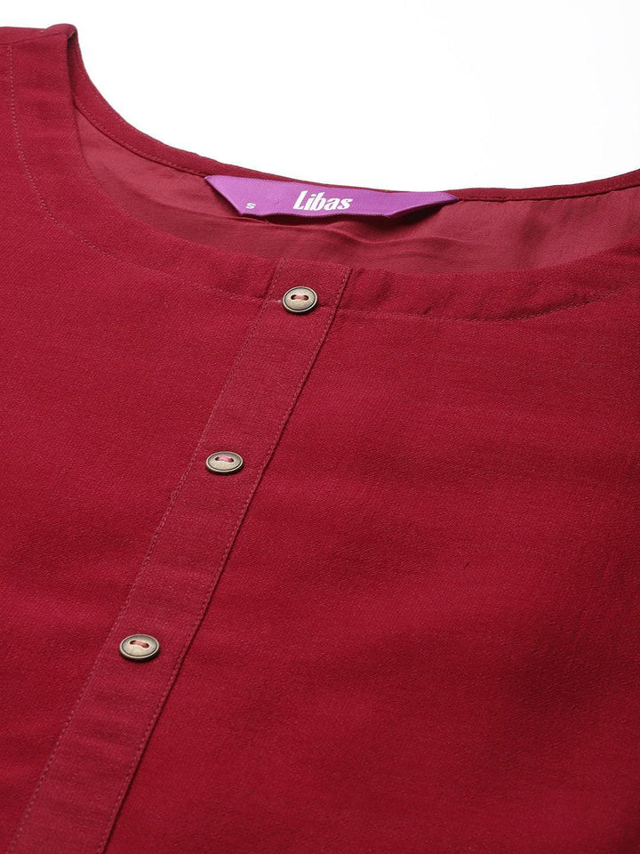 Maroon Solid Silk Kurta
