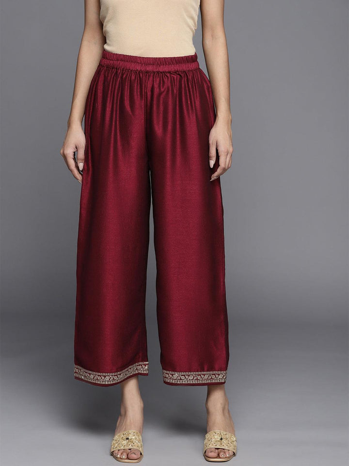 Maroon Solid Silk Palazzos