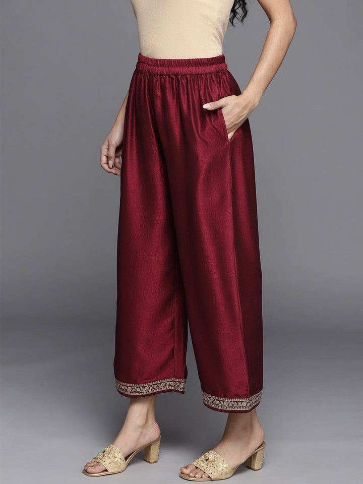 Maroon Solid Silk Palazzos