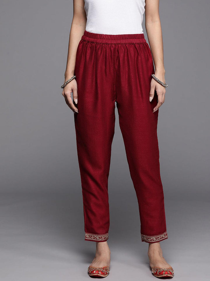 Maroon Solid Silk Trousers