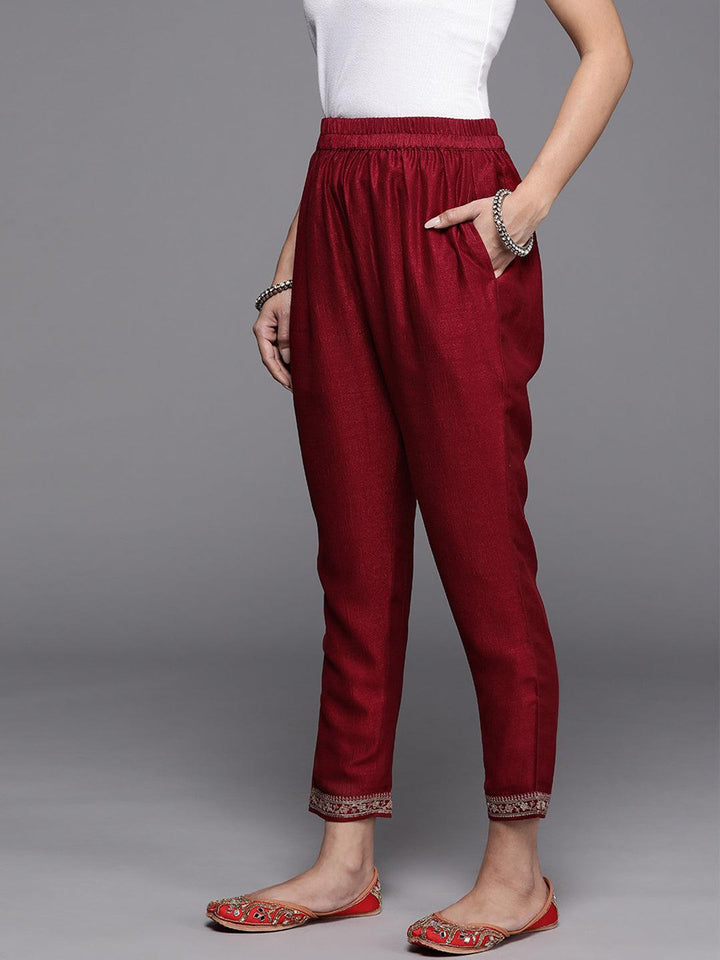 Maroon Solid Silk Trousers