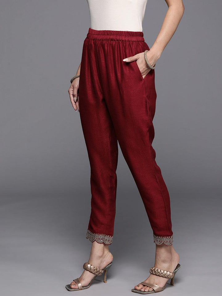 Maroon Solid Silk Trousers