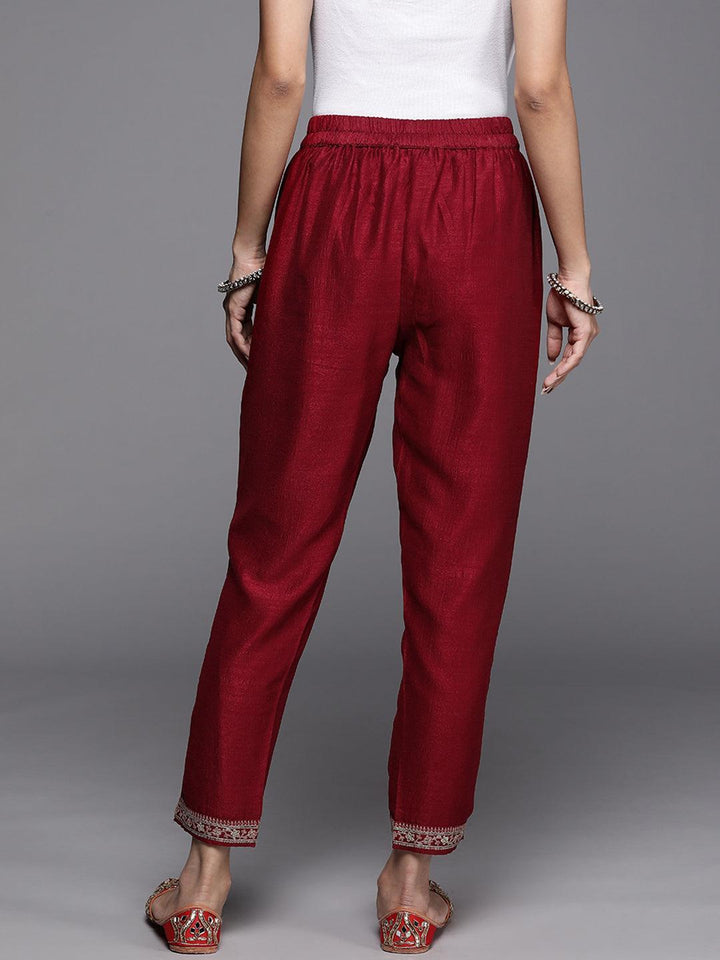 Maroon Solid Silk Trousers