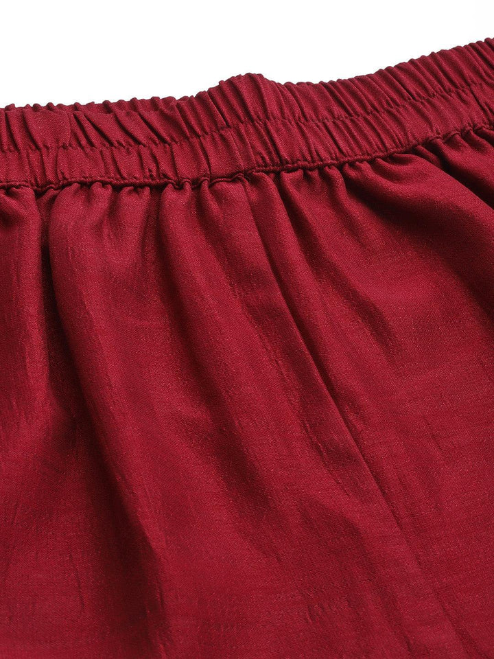 Maroon Solid Silk Trousers