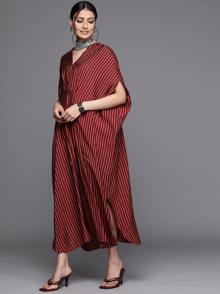 Maroon Striped Silk Dress