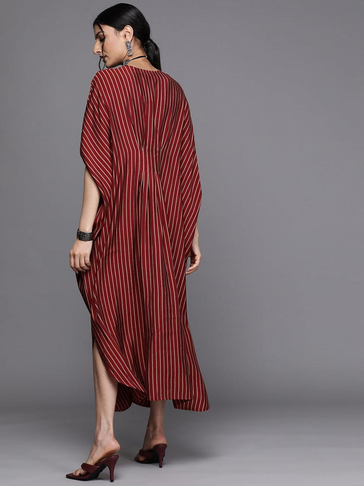 Maroon Striped Silk Dress