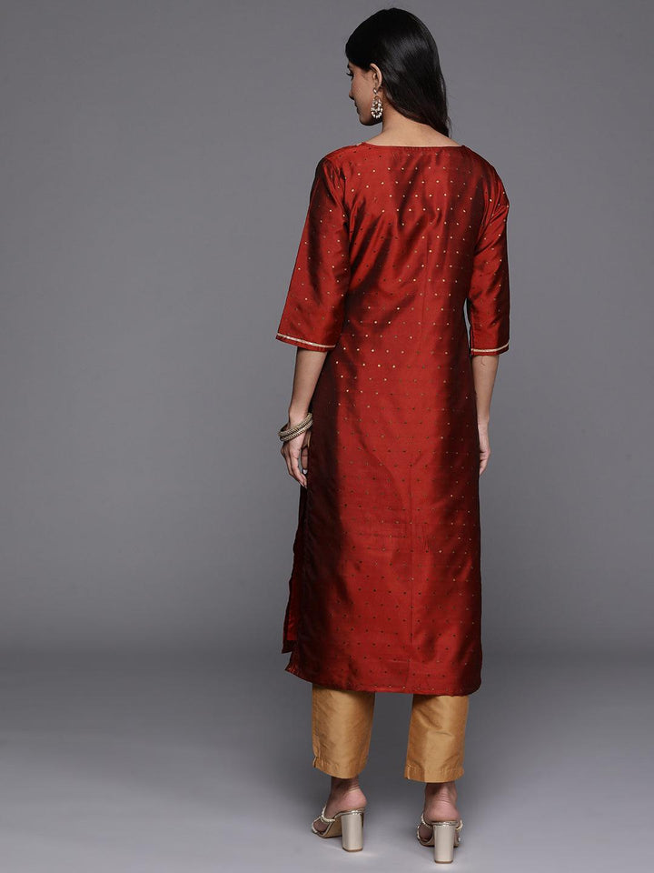 Maroon Woven Design Art Silk Straight Kurta