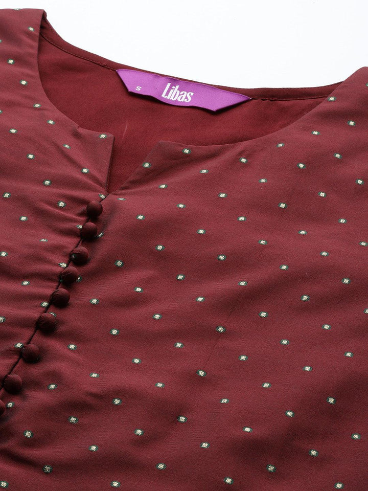 Maroon Woven Design Art Silk Straight Suit Set With Trousers