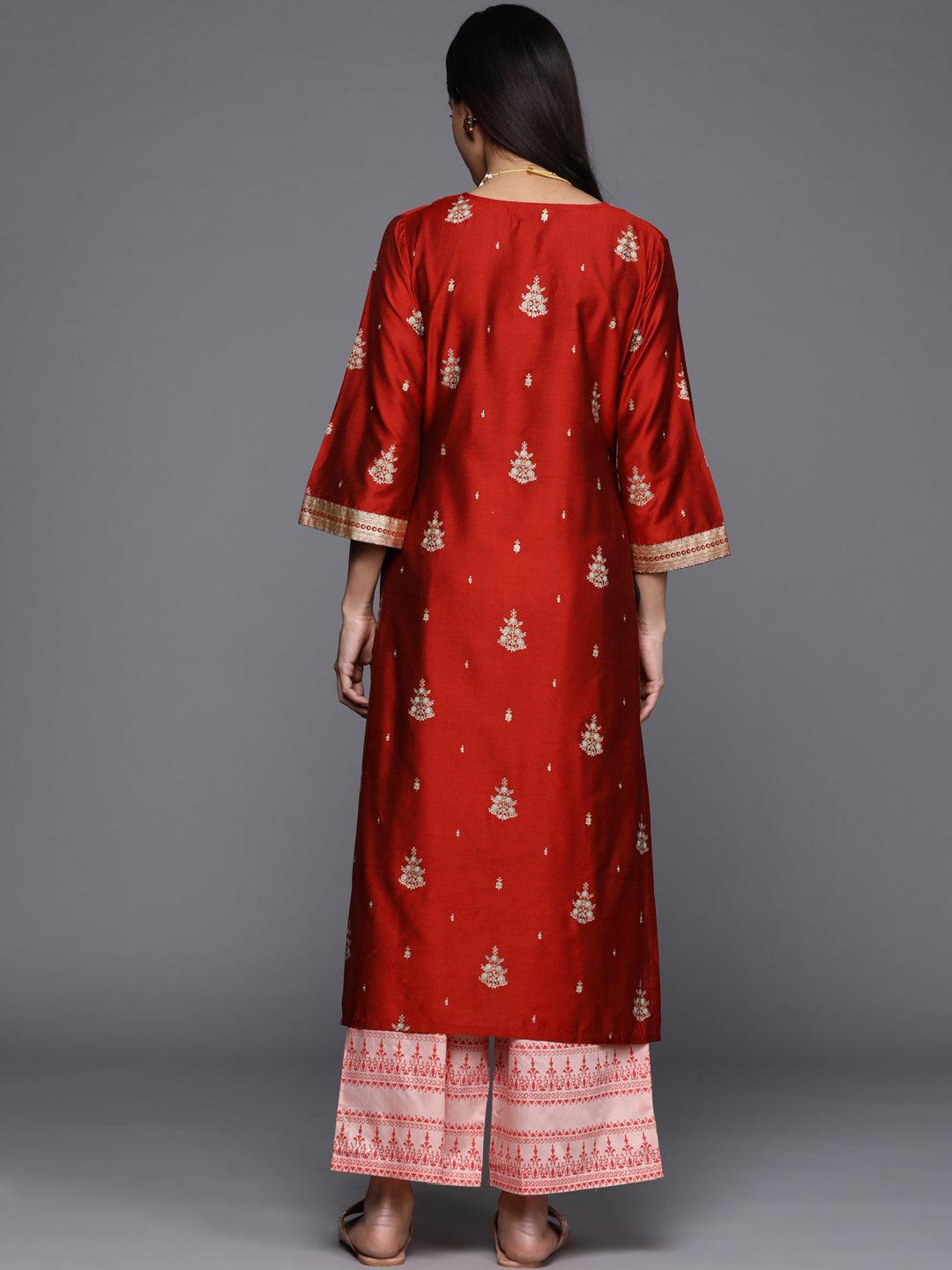 Maroon Yoke Design Chanderi Silk Kurta - ShopLibas
