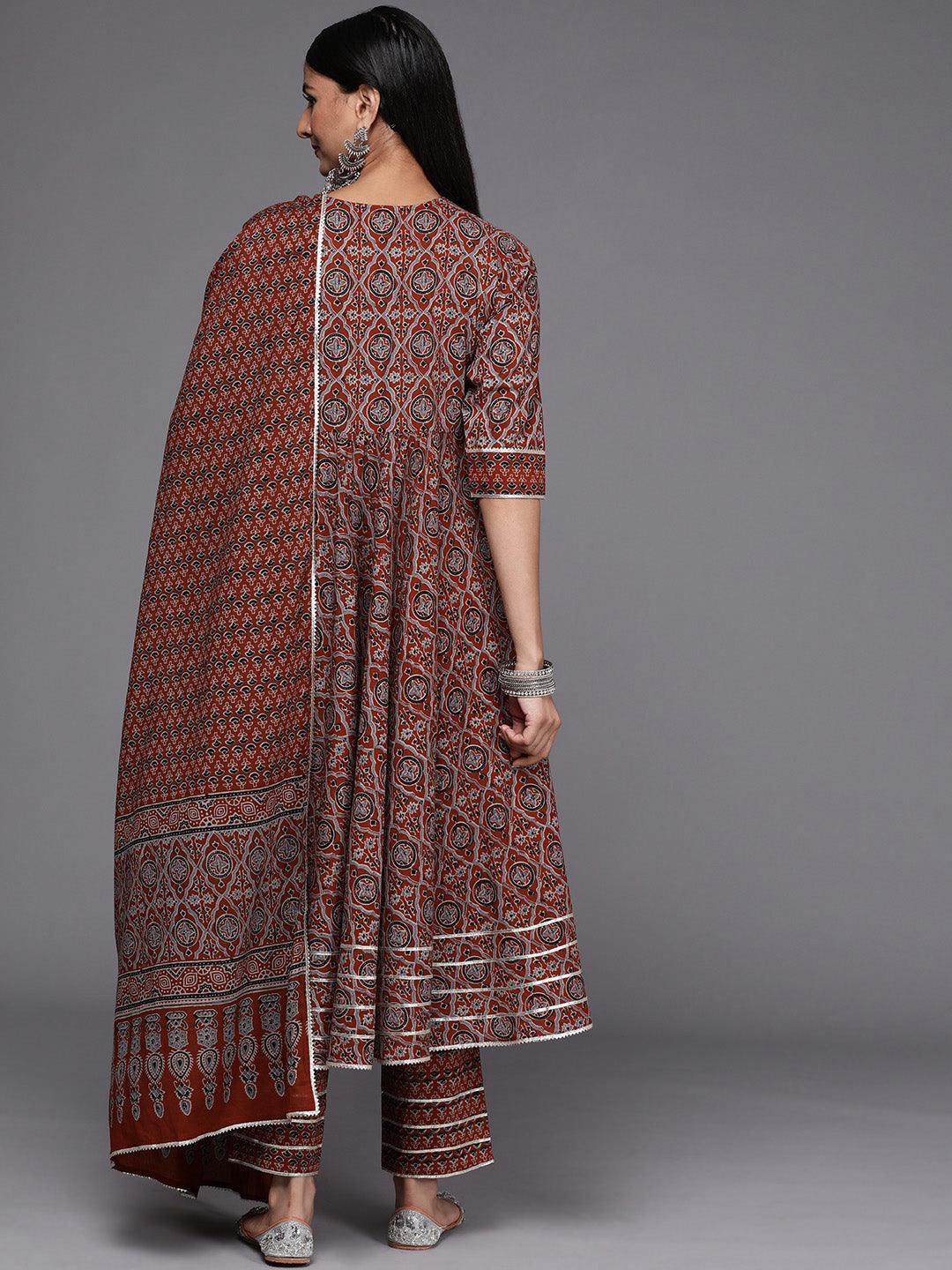 Maroon Yoke Design Cotton Anarkali Suit Set - ShopLibas