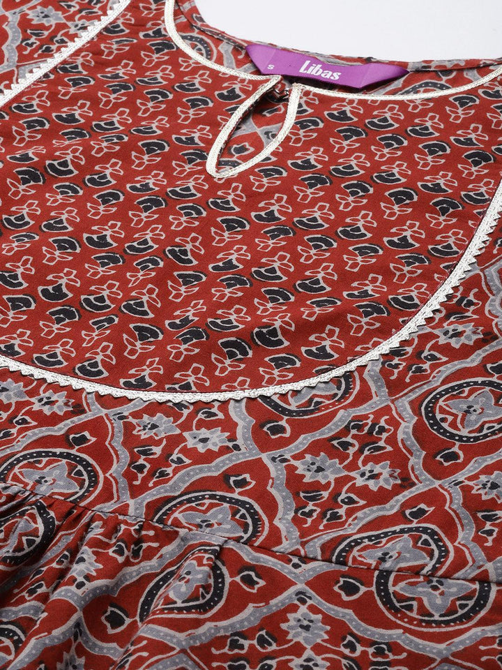 Maroon Yoke Design Cotton Anarkali Suit Set