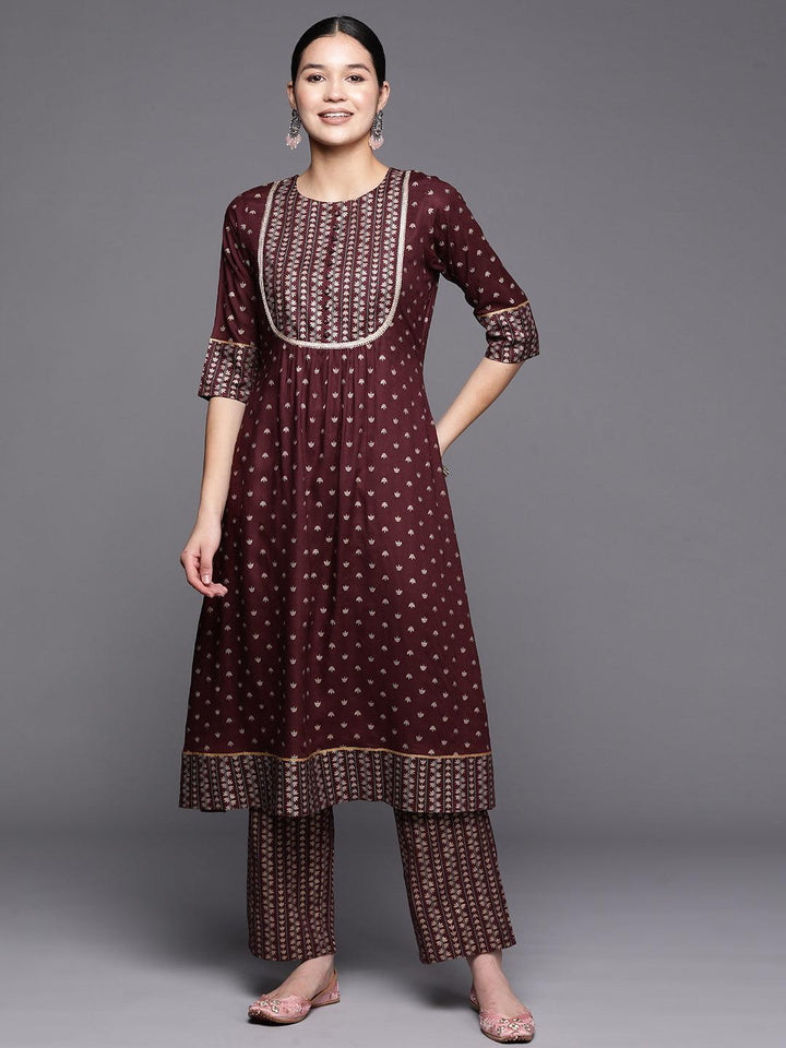 Maroon Yoke Design Rayon A-Line Kurta