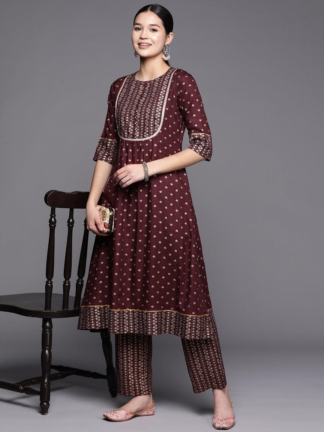 Maroon Yoke Design Rayon A-Line Kurta - ShopLibas