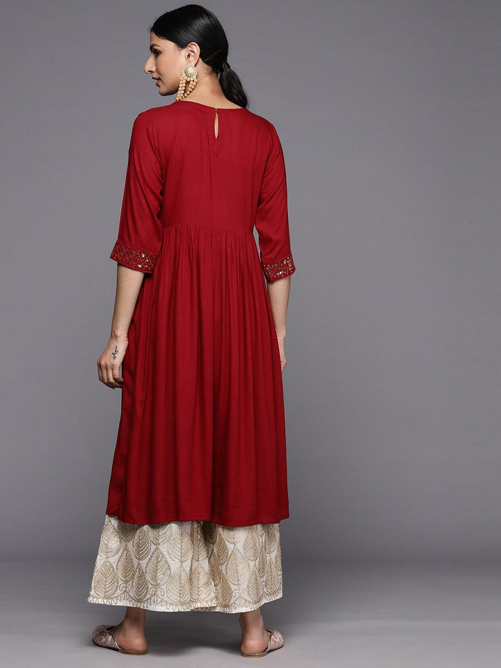 Maroon Yoke Design Rayon A-Line Kurta
