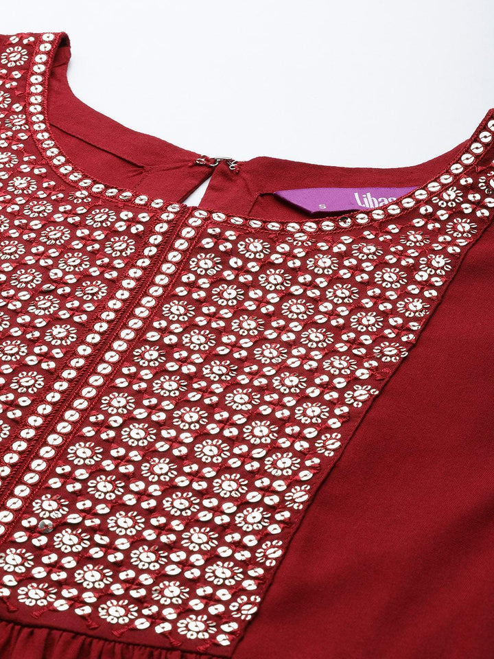 Maroon Yoke Design Rayon A-Line Kurta