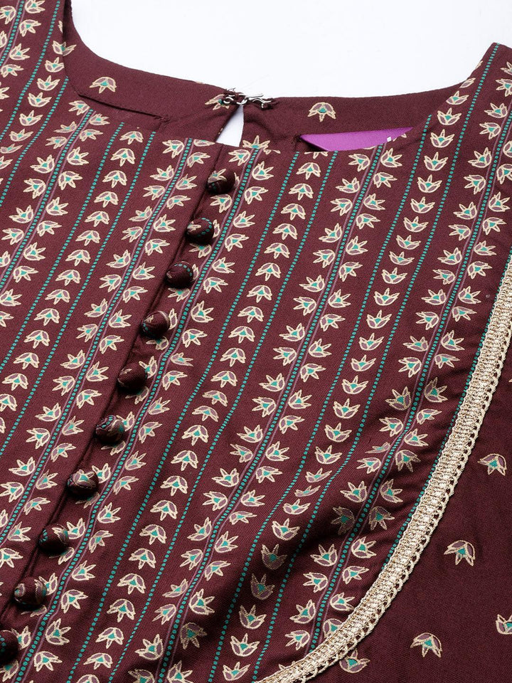 Maroon Yoke Design Rayon A-Line Kurta