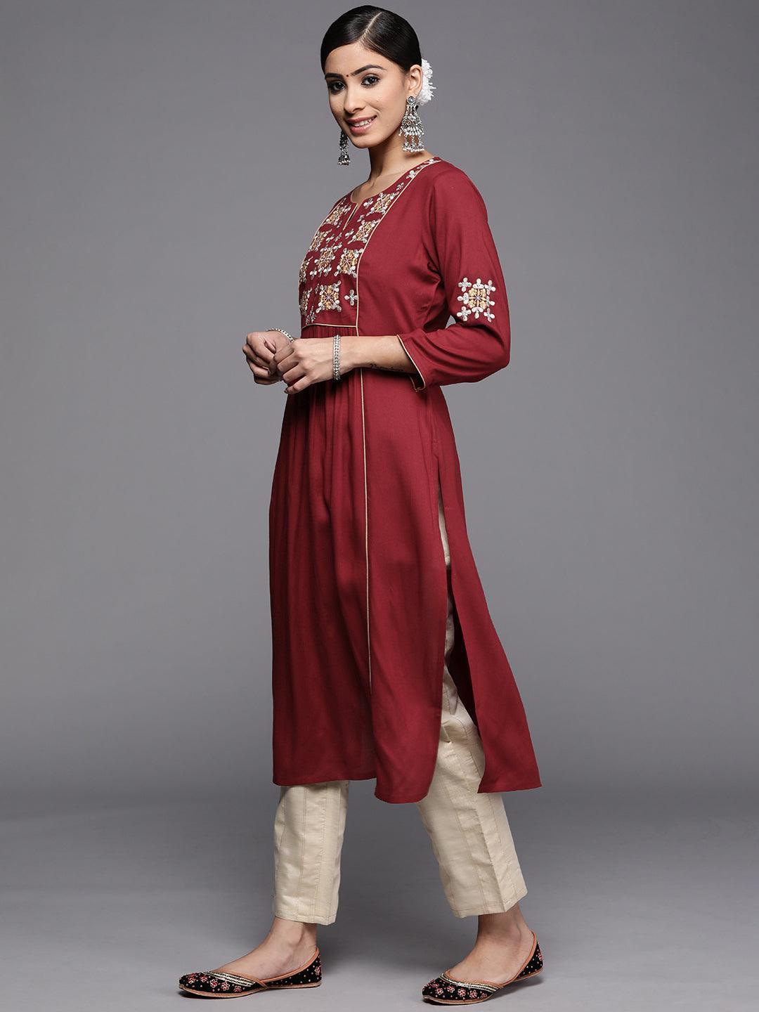 Maroon Yoke Design Rayon Kurta - ShopLibas