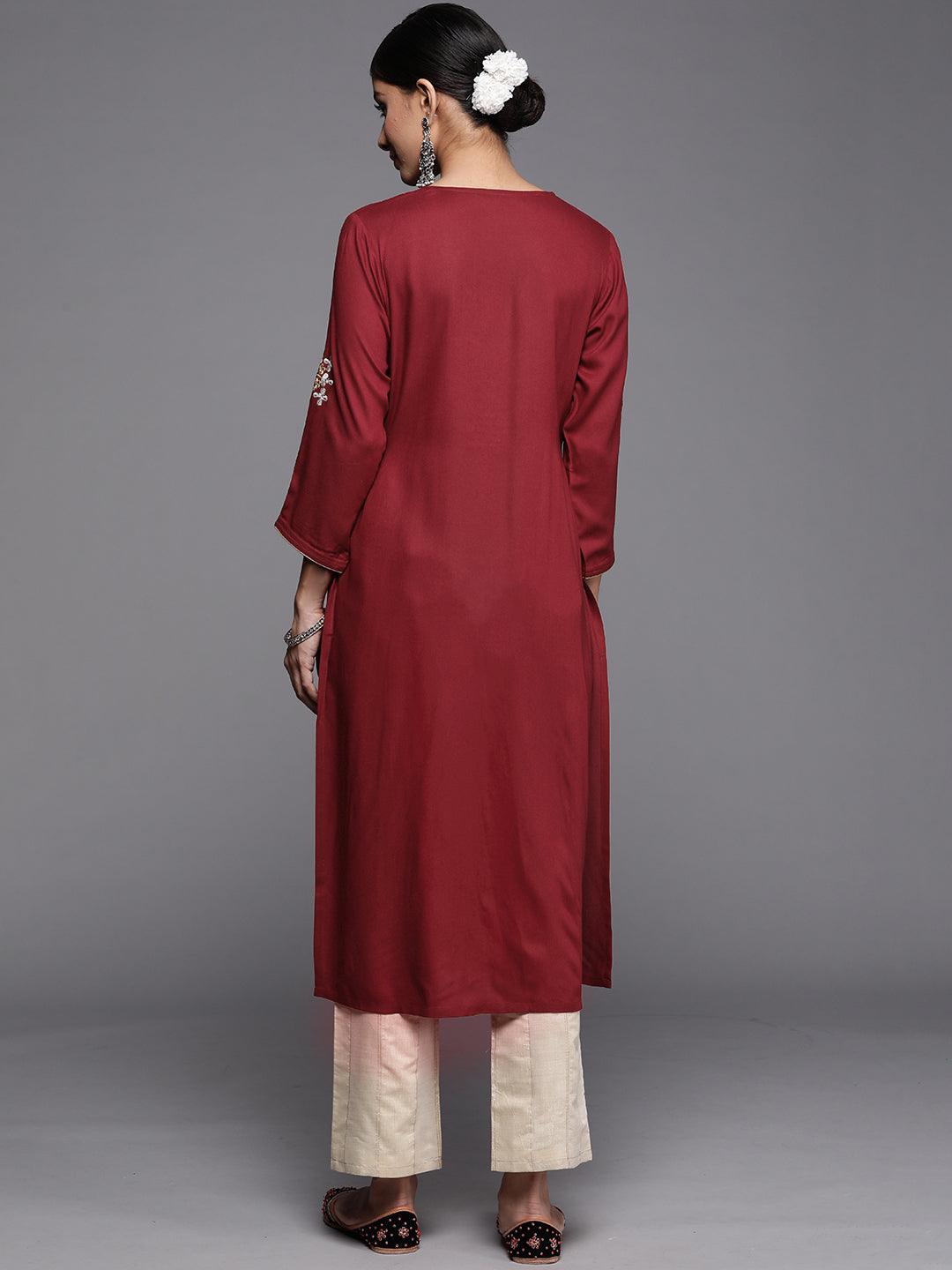 Maroon Yoke Design Rayon Kurta - ShopLibas