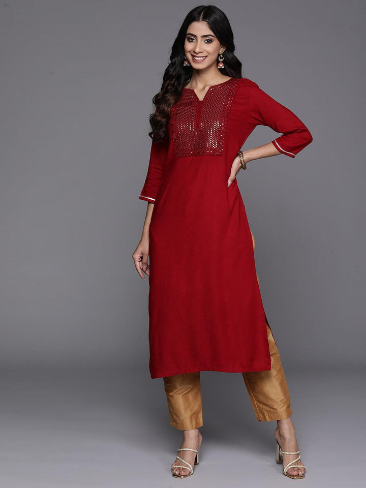 Maroon Yoke Design Rayon Straight Kurta