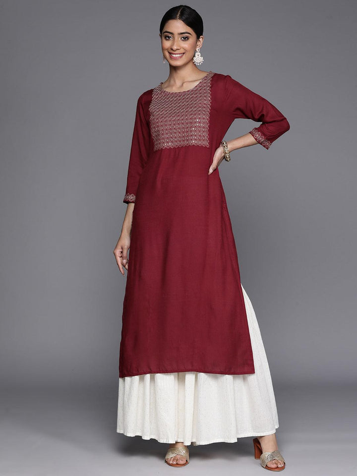 Maroon Yoke Design Rayon Straight Kurta