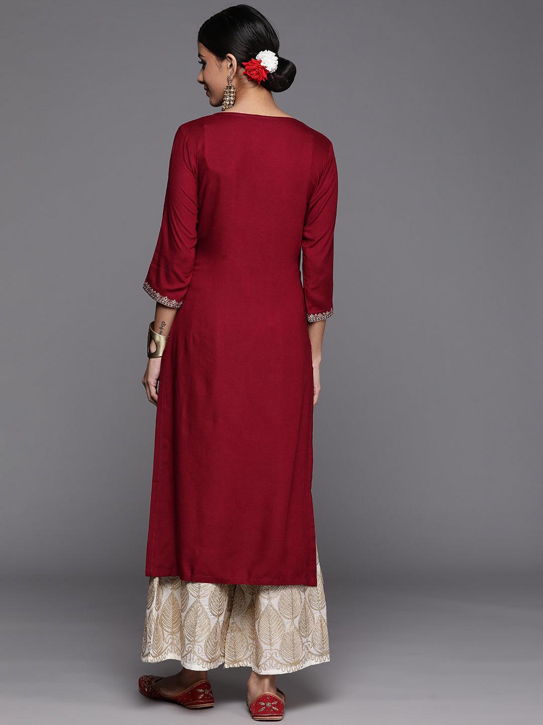 Maroon Yoke Design Rayon Straight Kurta - ShopLibas